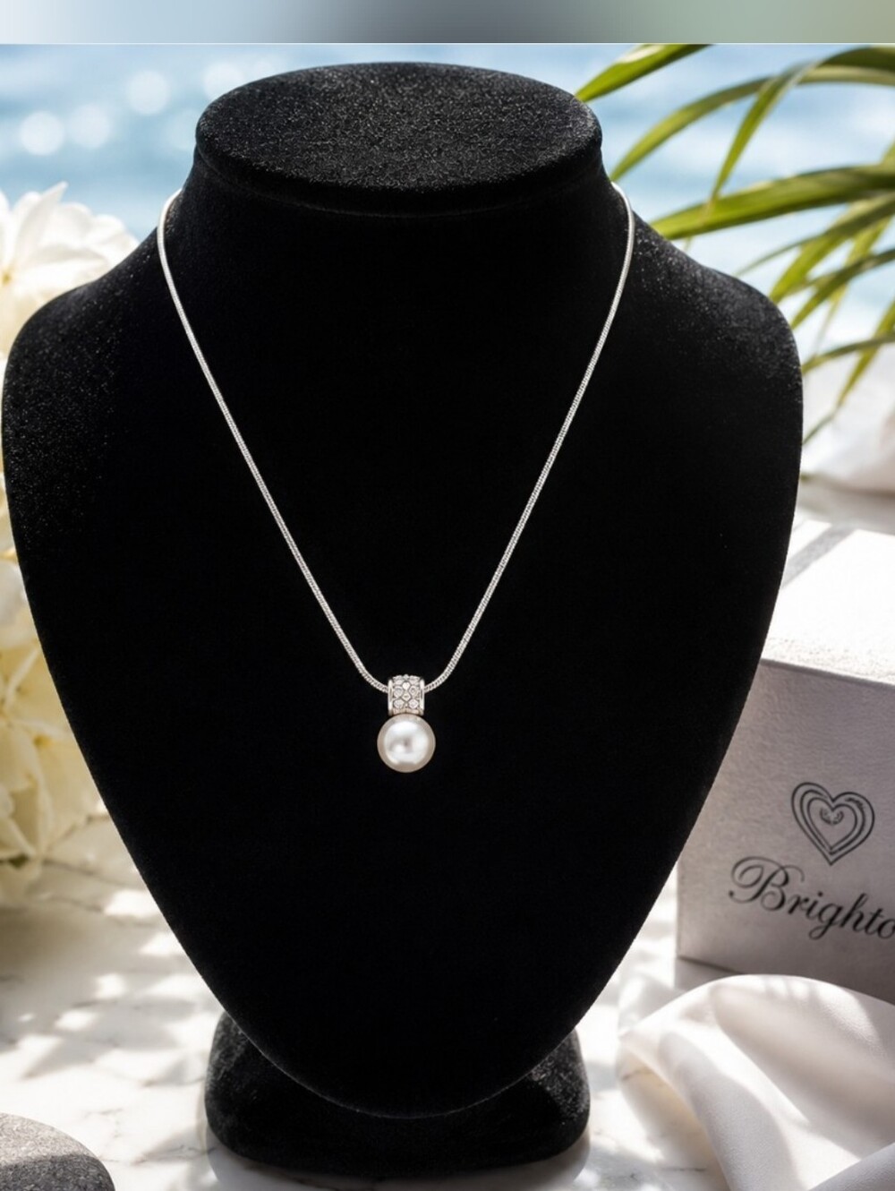 Brighton Meridian Petite Pearl Necklace JL4442 Silver Swarovski Crystal Snake Ch